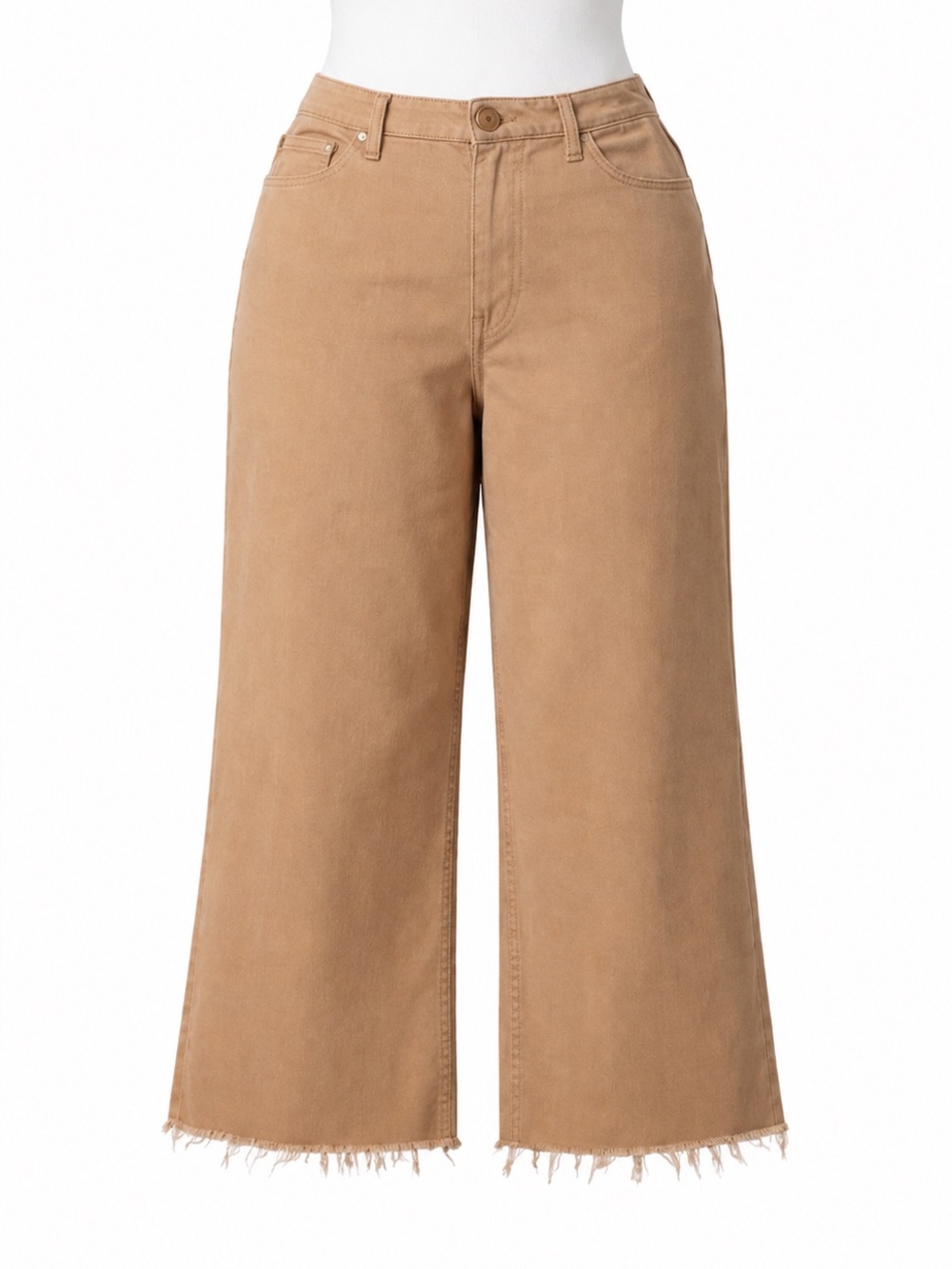 Size 22W Judy Blue Women High Waist Cropped Wide Leg Raw Hem Tan Jeans‎ Pants